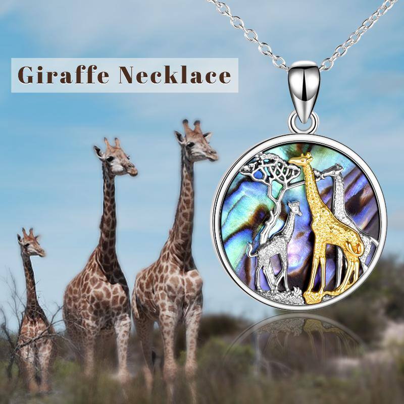 Sterling Silver Two-tone Abalone Shellfish Giraffe Pendant Necklace for Women Men