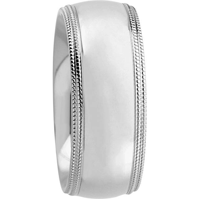 8mm Double Milgrain Wedding Band 14K White Gold Size Selectable