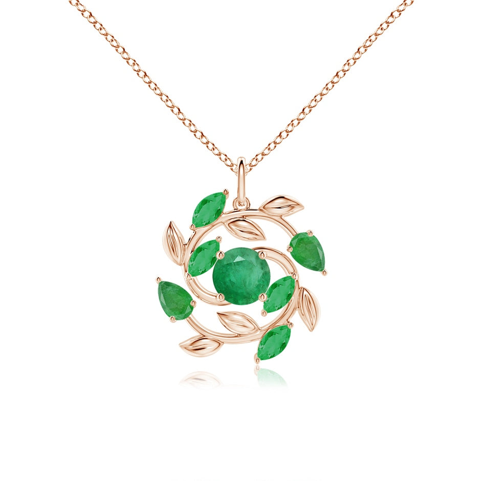 Round and Marquise Emerald Olive Branch Pendant