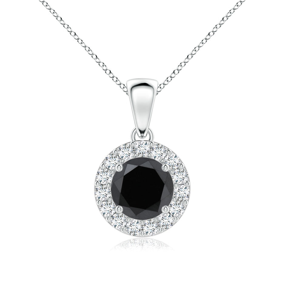 Prong-Set Round Enhanced Black and White Diamond Halo Pendant