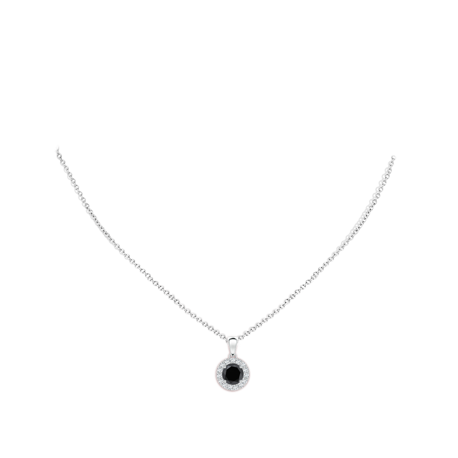 Prong-Set Round Enhanced Black and White Diamond Halo Pendant