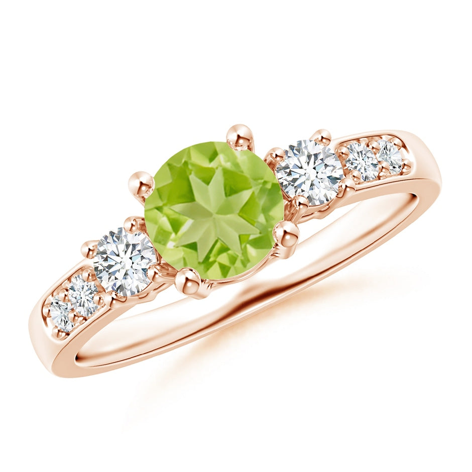 Three Stone Peridot and Diamond Ring