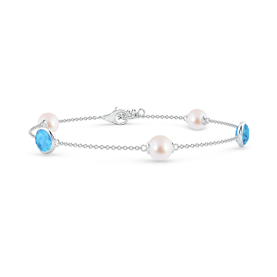 Japanese Akoya Pearl & Oval Swiss Blue Topaz Bracelet
