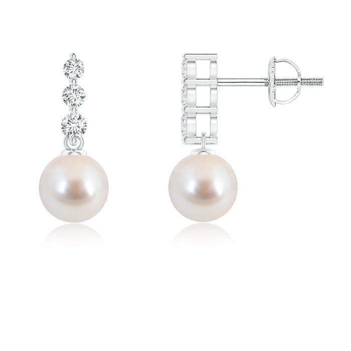 Japanese Akoya Pearl Earrings with Graduated Diamonds