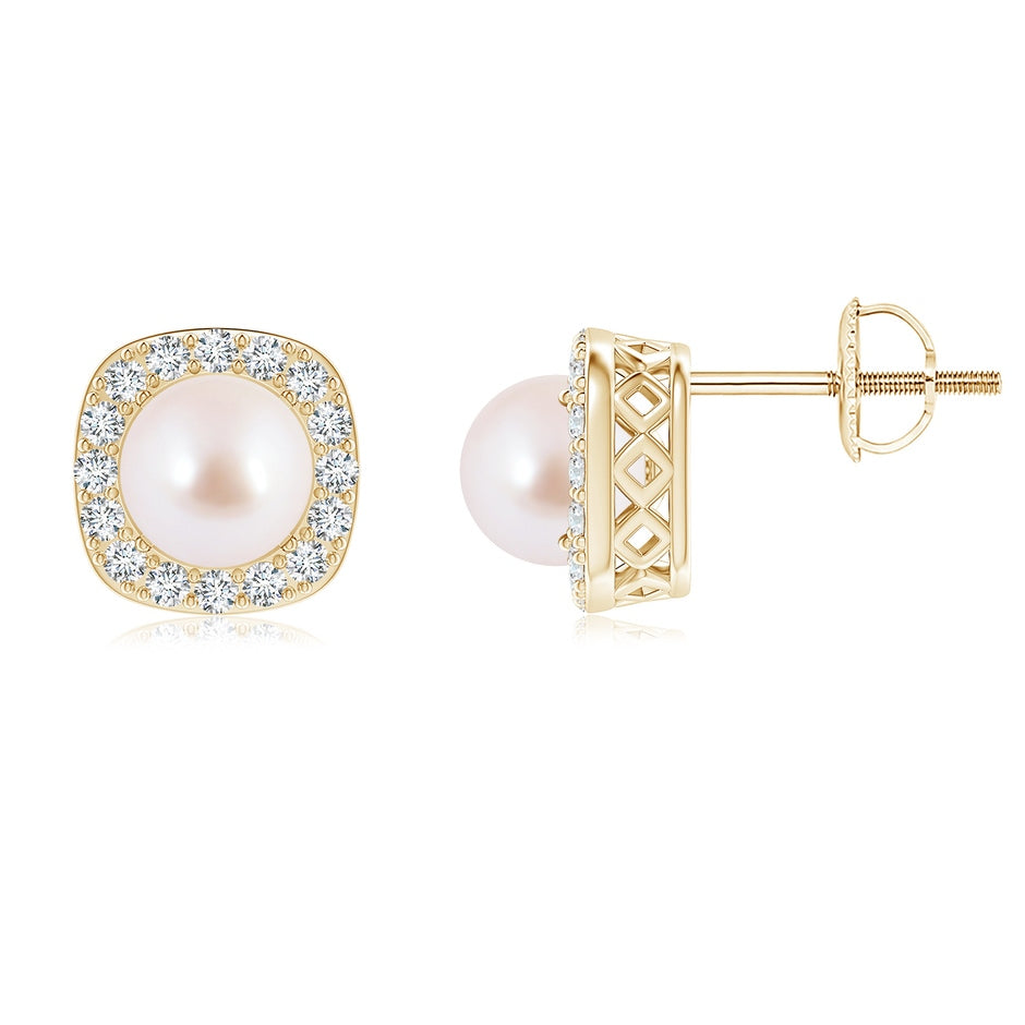 Classic Japanese Akoya Pearl Studs with Diamond Halo