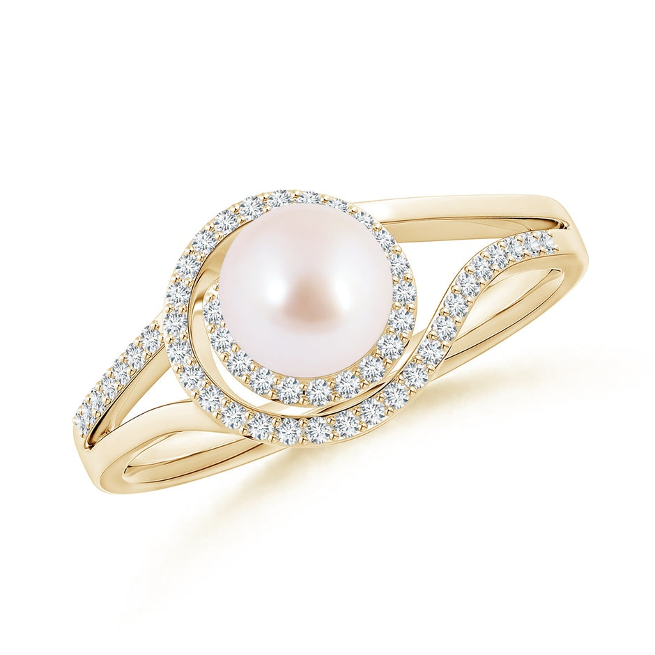 Japanese Akoya Pearl Spiral Halo Ring with Diamonds