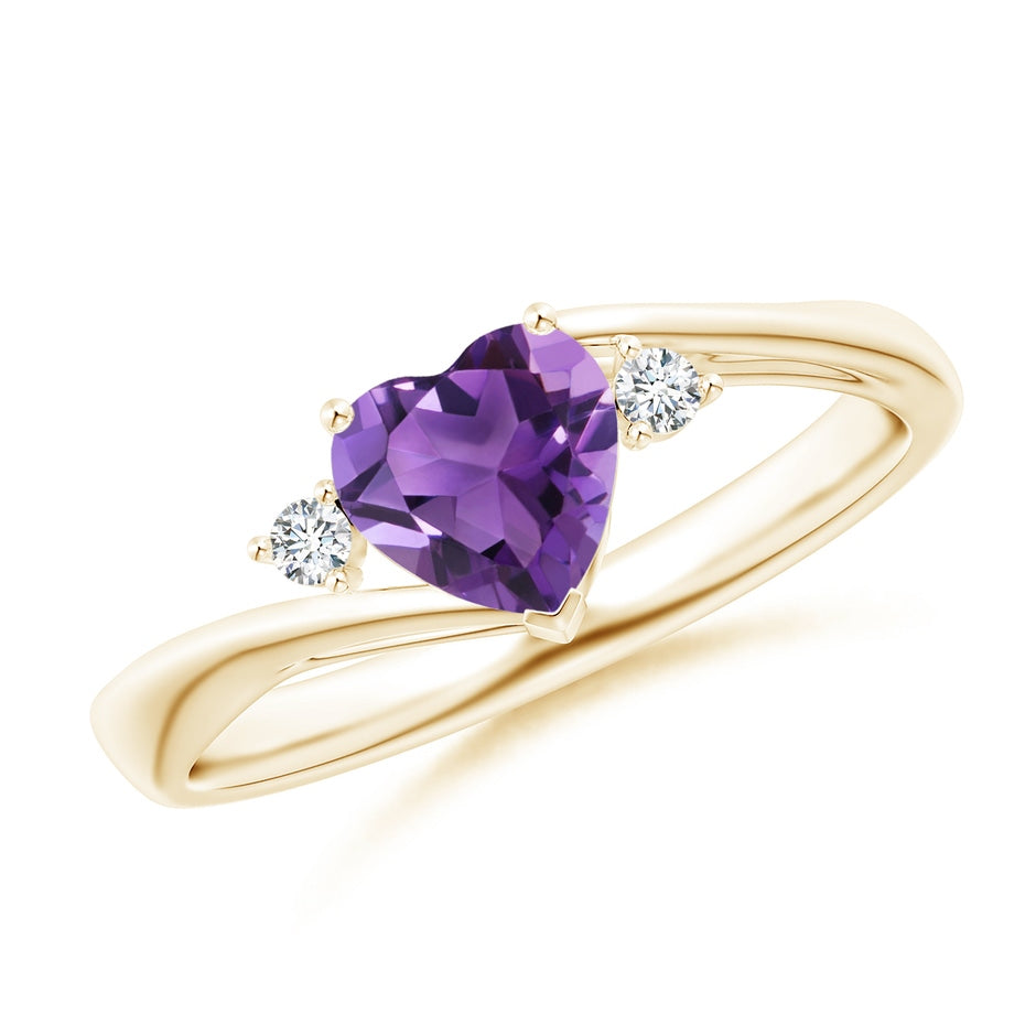 Heart-Shaped Amethyst Bypass Ring with Diamonds