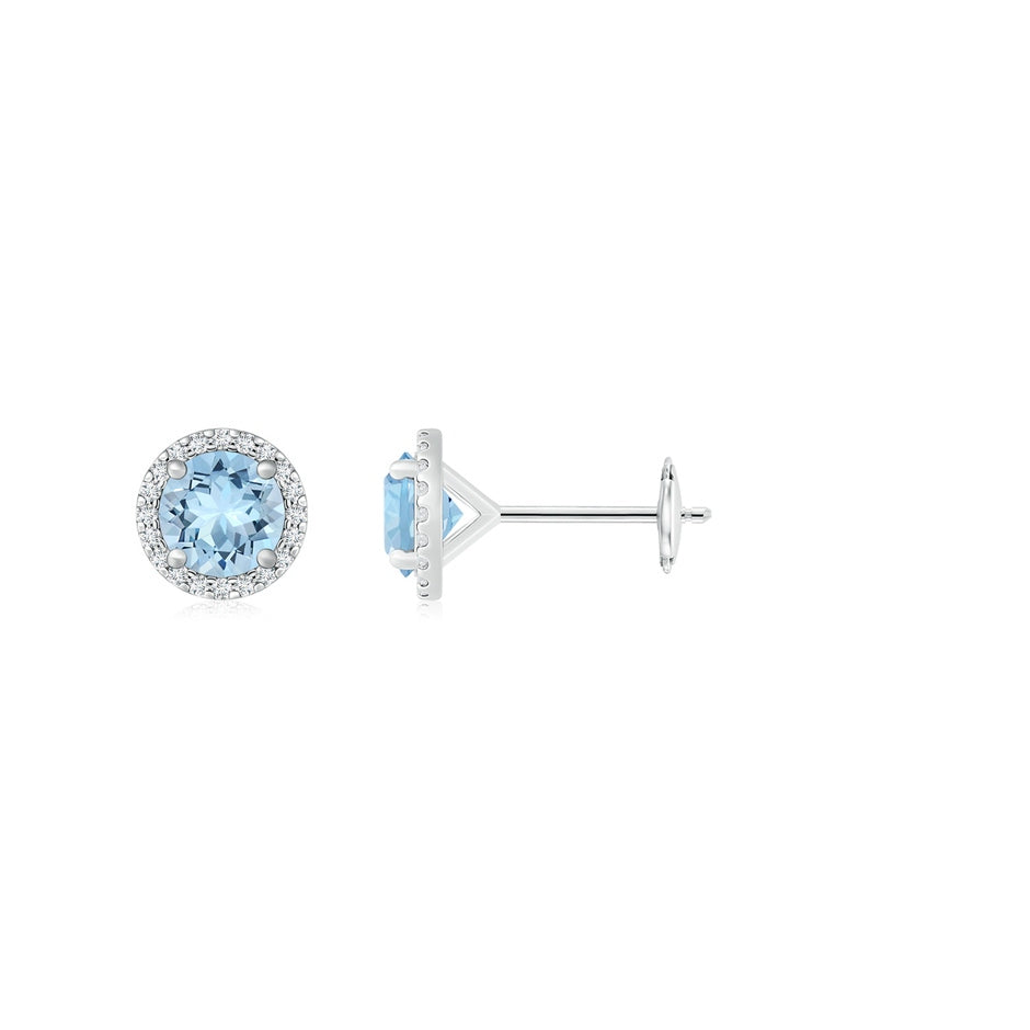 Classic Aquamarine and Diamond Halo Stud Earrings
