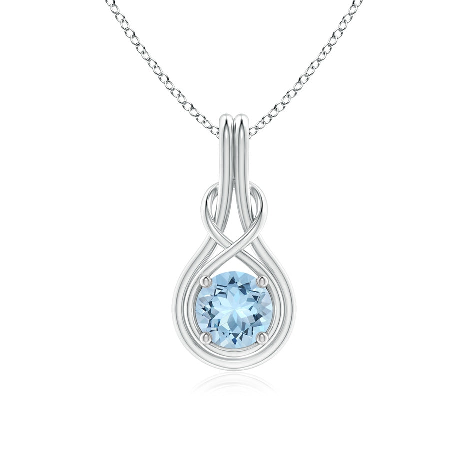 Round Aquamarine Solitaire Infinity Knot Pendant