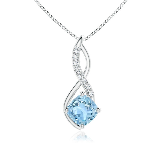 Cushion Aquamarine Infinity Pendant with Diamond Accents
