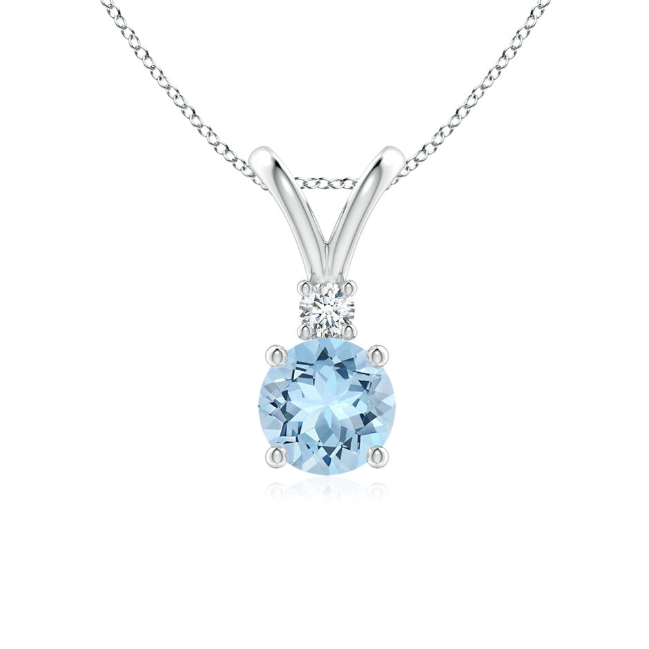 Round Aquamarine Solitaire V-Bale Pendant with Diamond