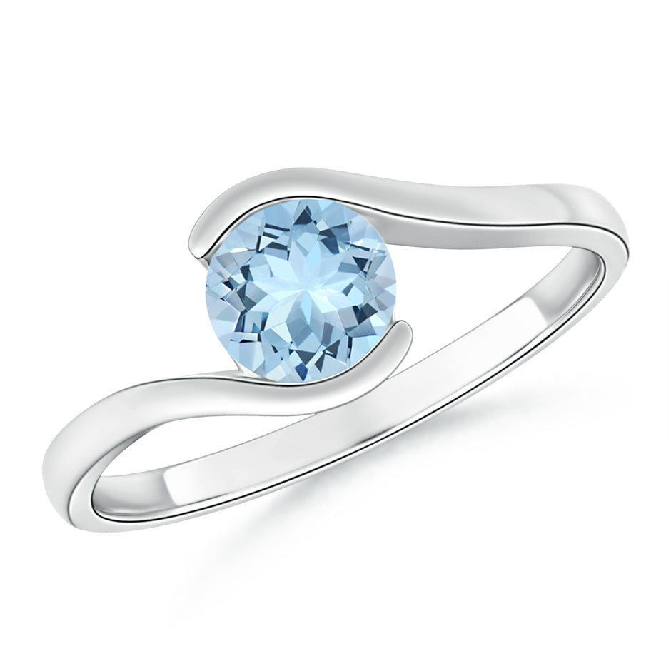Semi Bezel-Set Solitaire Round Aquamarine Bypass Ring