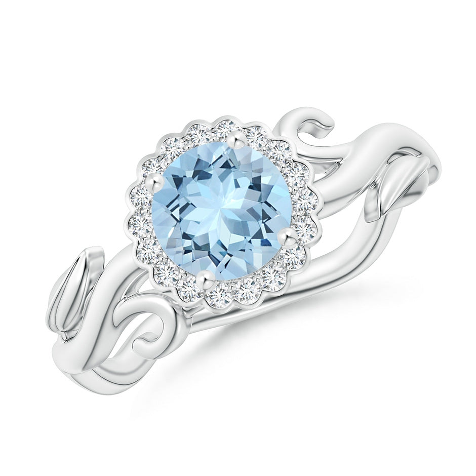 Vintage Inspired Aquamarine Flower and Vine Ring