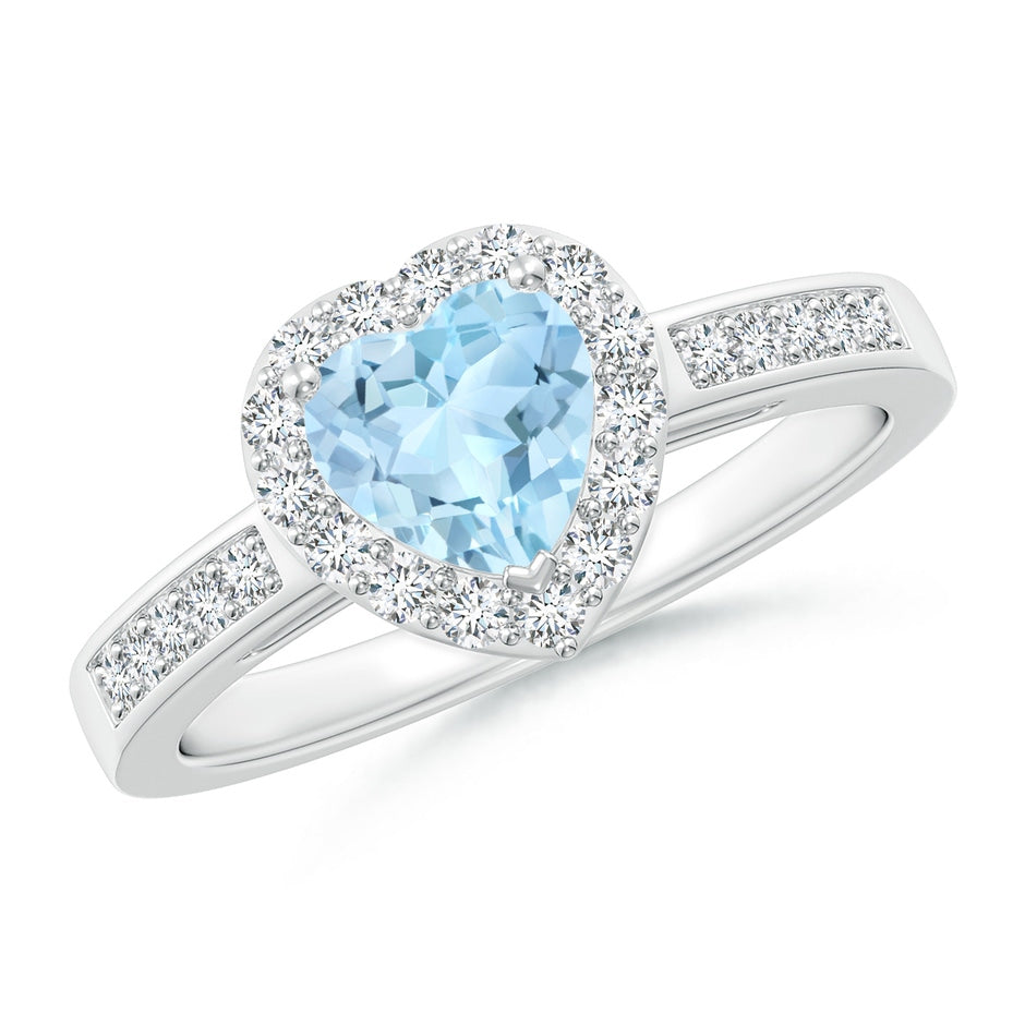 Heart-Shaped Aquamarine Halo Ring with Diamond Accents
