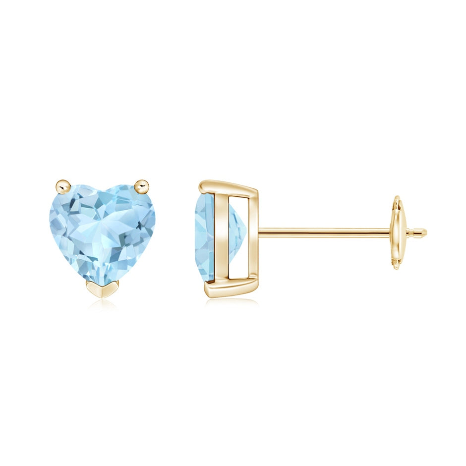 Aquamarine Solitaire Heart Stud Earrings