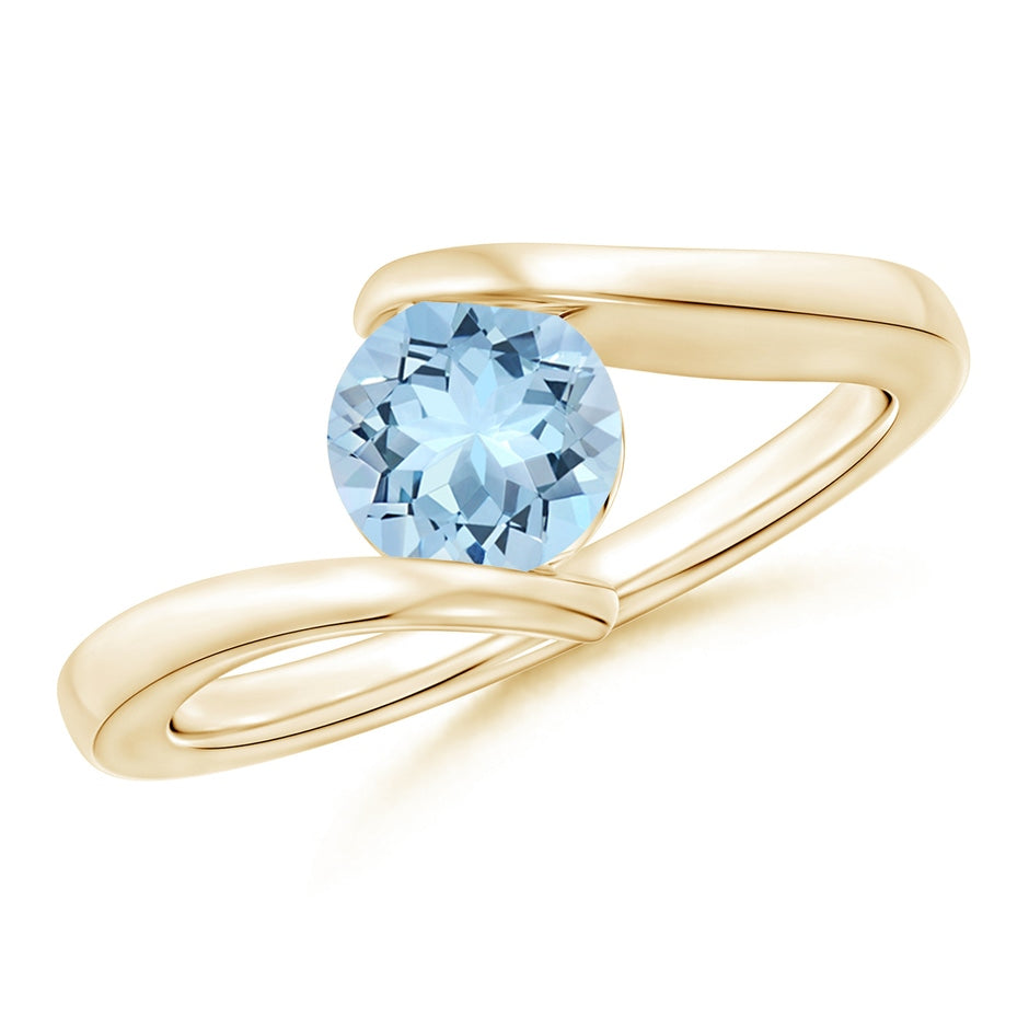 Bar-Set Solitaire Round Aquamarine Bypass Ring