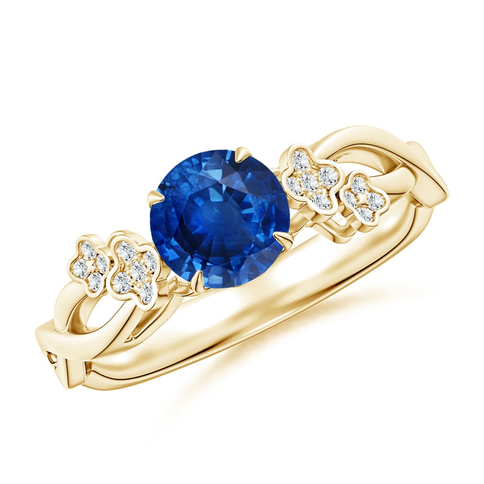 Nature-Inspired Round Blue Sapphire Floral Engagement Ring