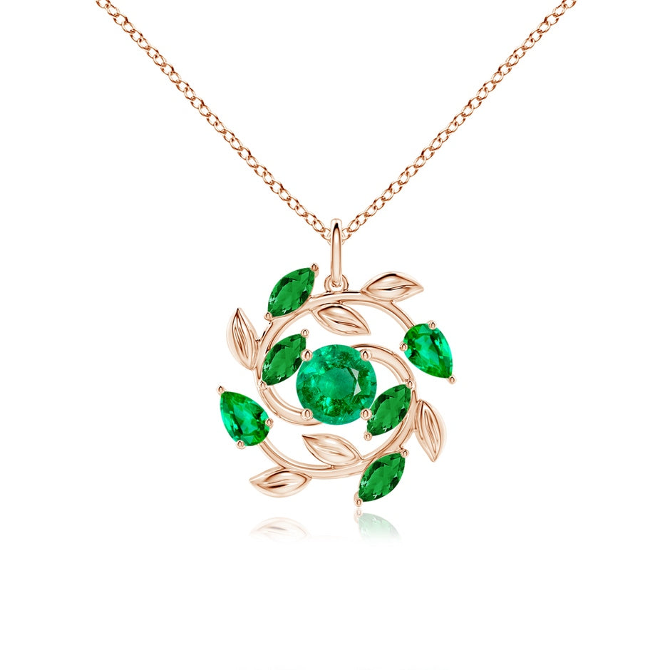 Round and Marquise Emerald Olive Branch Pendant