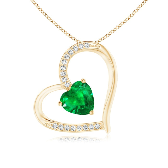 Emerald and Diamond Tilted Heart Pendant