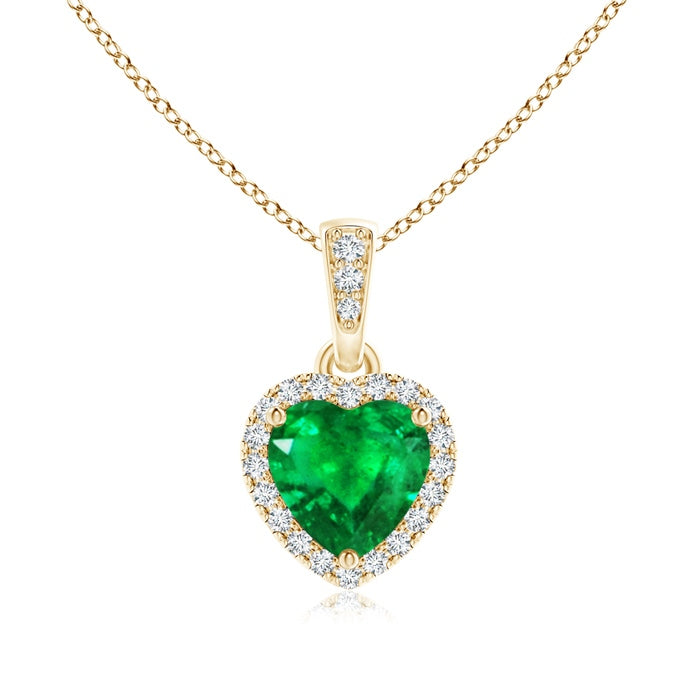 Heart Emerald Pendant with Diamond Halo