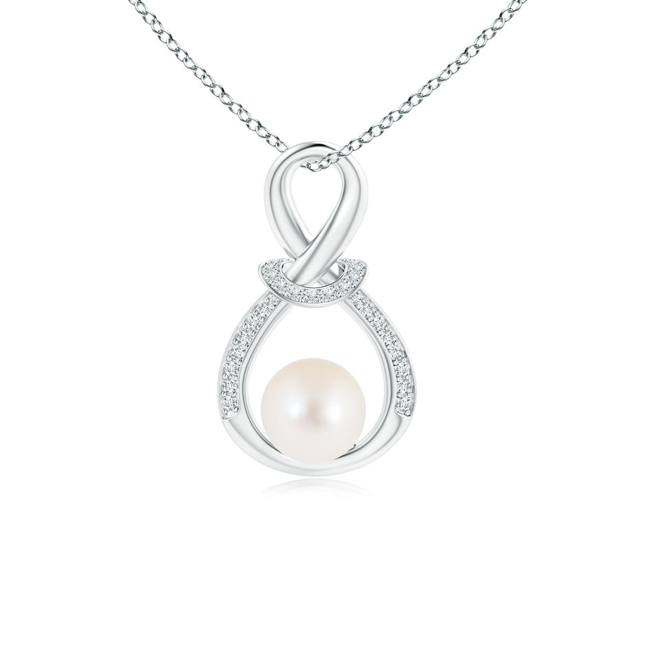 Freshwater Pearl Infinity Knot Pendant with Diamonds
