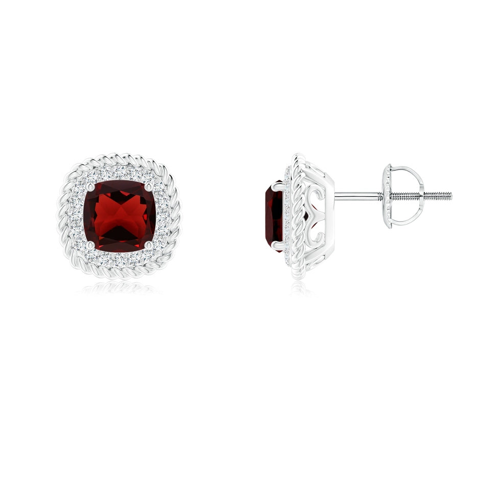 Twisted Wire Cushion Garnet Studs with Diamonds