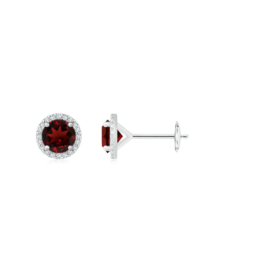Classic Garnet and Diamond Halo Stud Earrings
