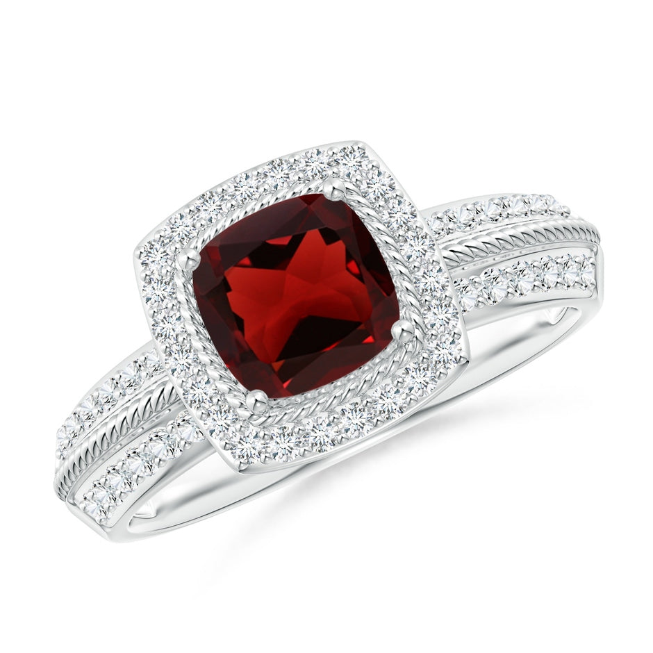 Twisted Rope Cushion Garnet Halo Ring