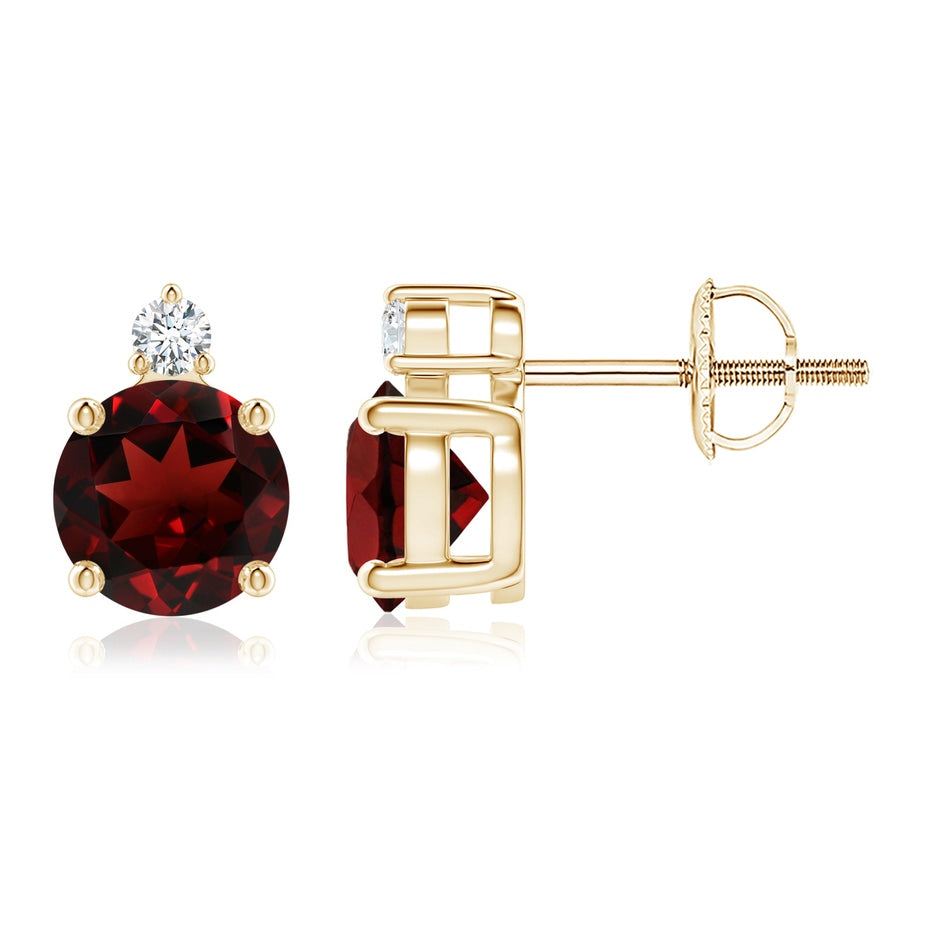 Basket-Set Round Garnet Stud Earrings with Diamond