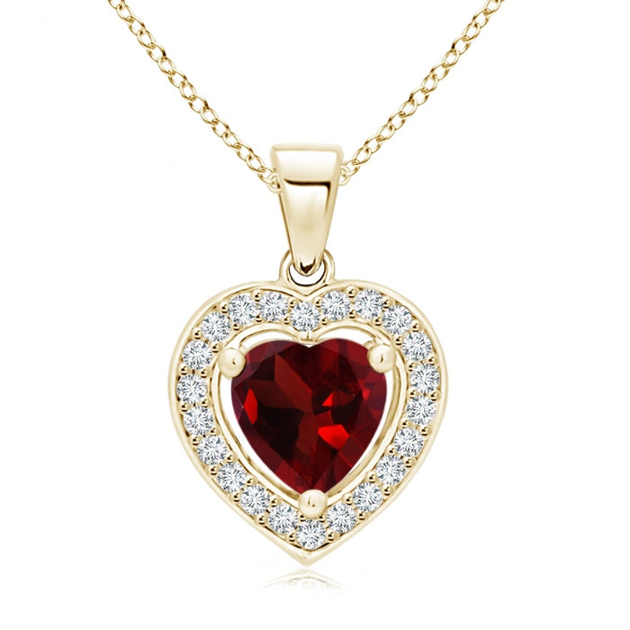 Floating Garnet Heart Pendant with Diamond Halo