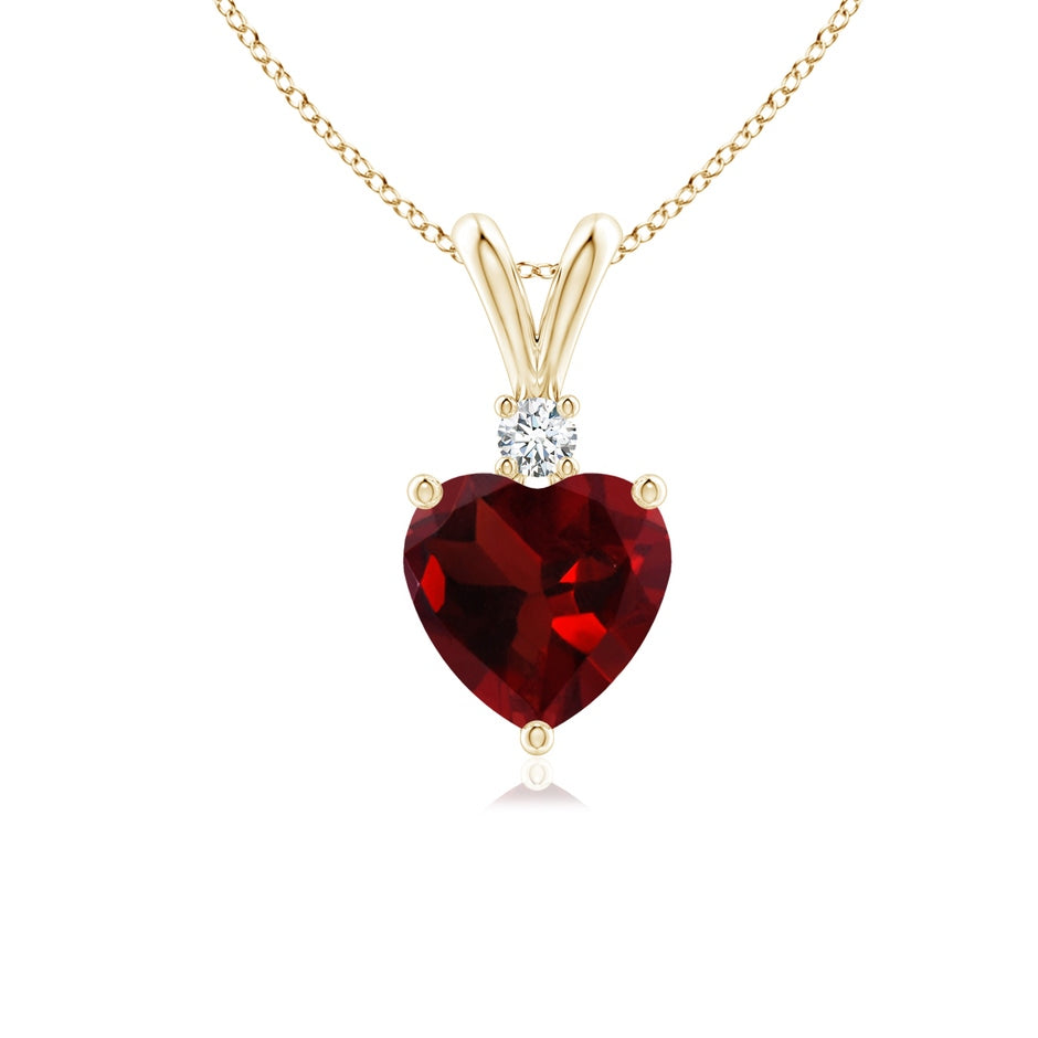 Heart-Shaped Garnet V-Bale Pendant with Diamond
