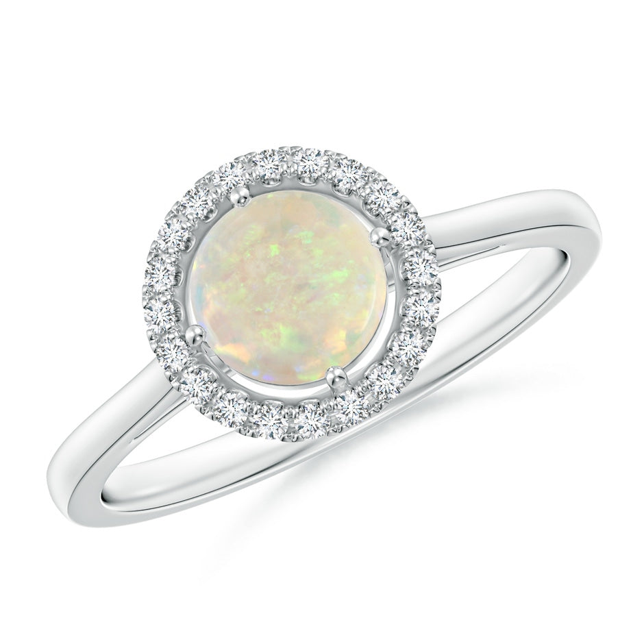 Floating Round Opal Ring with Diamond Halo