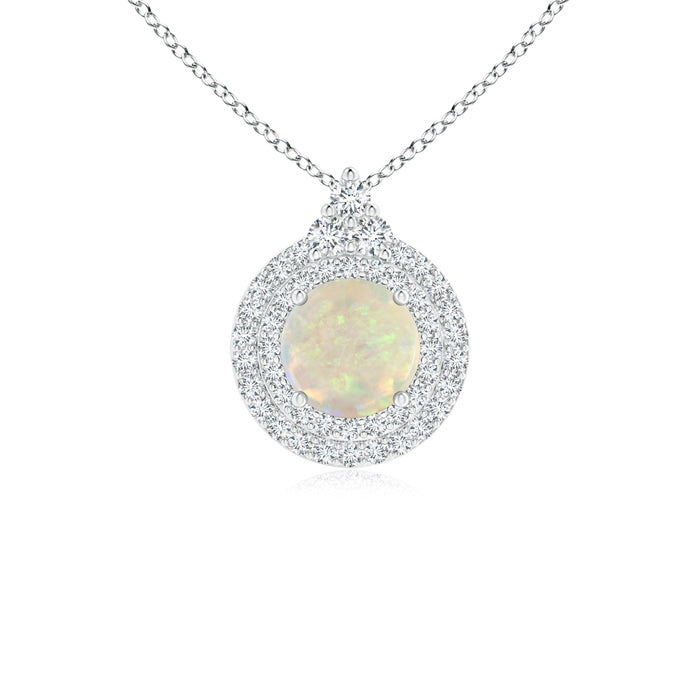 Round Opal and Diamond Double Halo Pendant
