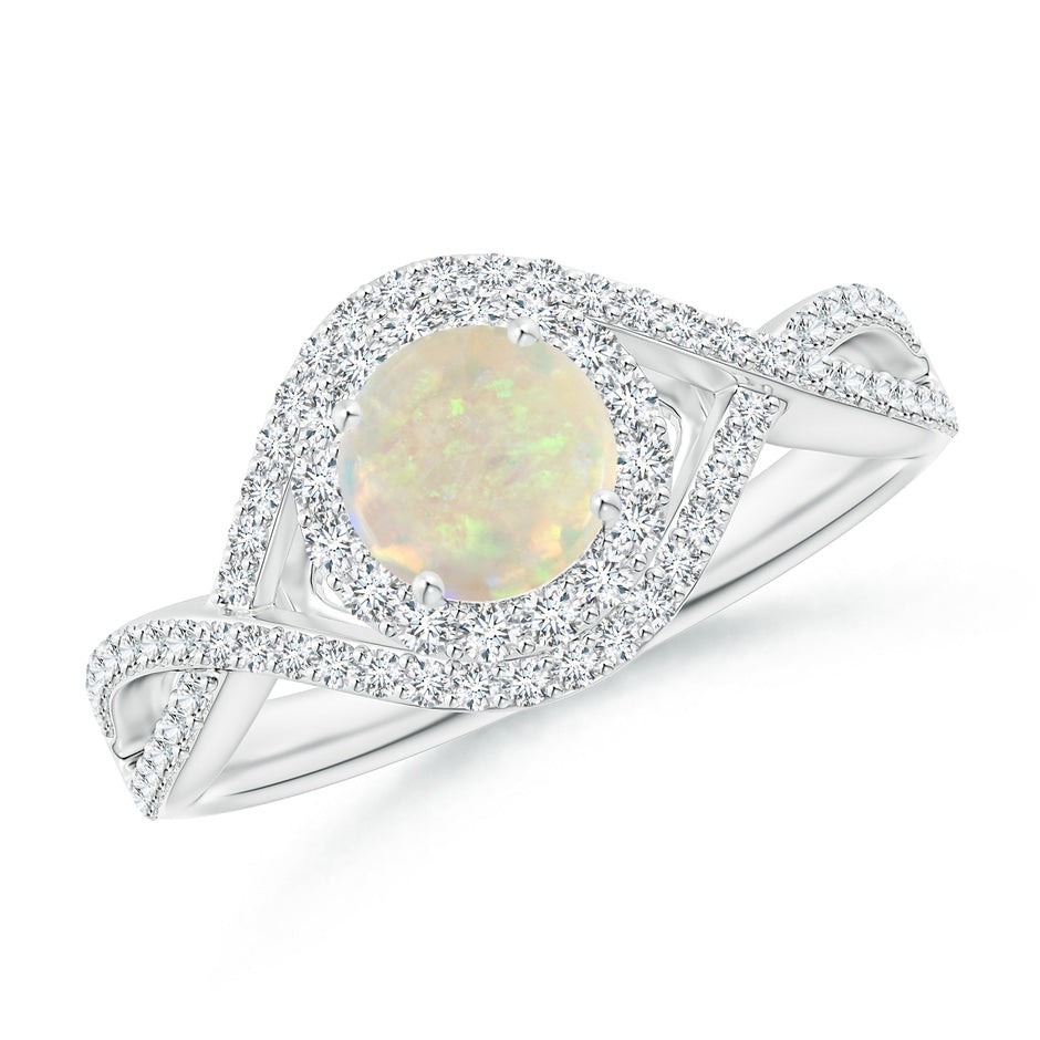 Opal Crossover Shank Cocktail Ring with Halo
