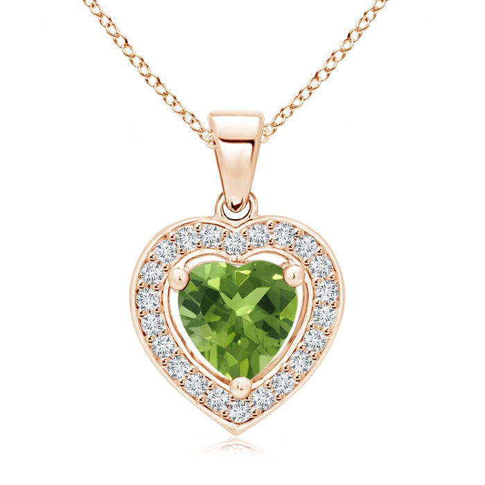 Floating Peridot Heart Pendant with Diamond Halo