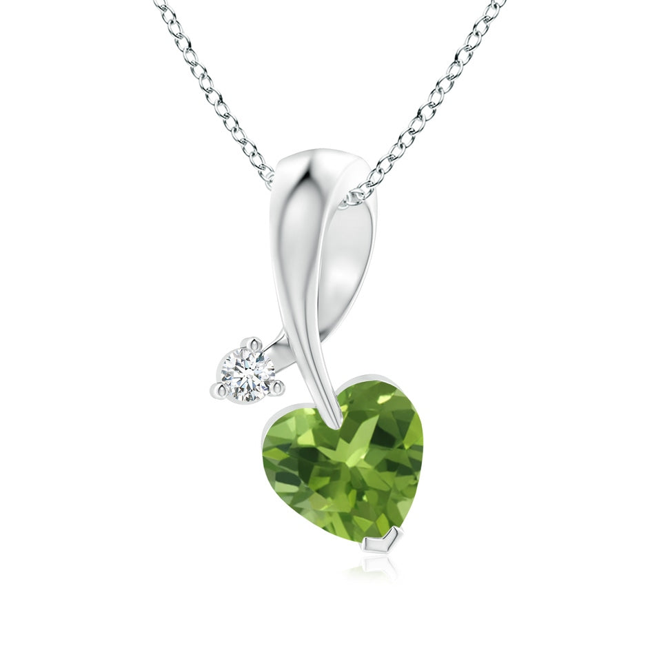 Heart-Shaped Peridot Ribbon Pendant with Diamond