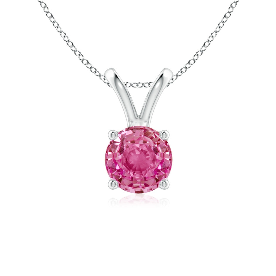 V-Bale Round Pink Sapphire Solitaire Pendant