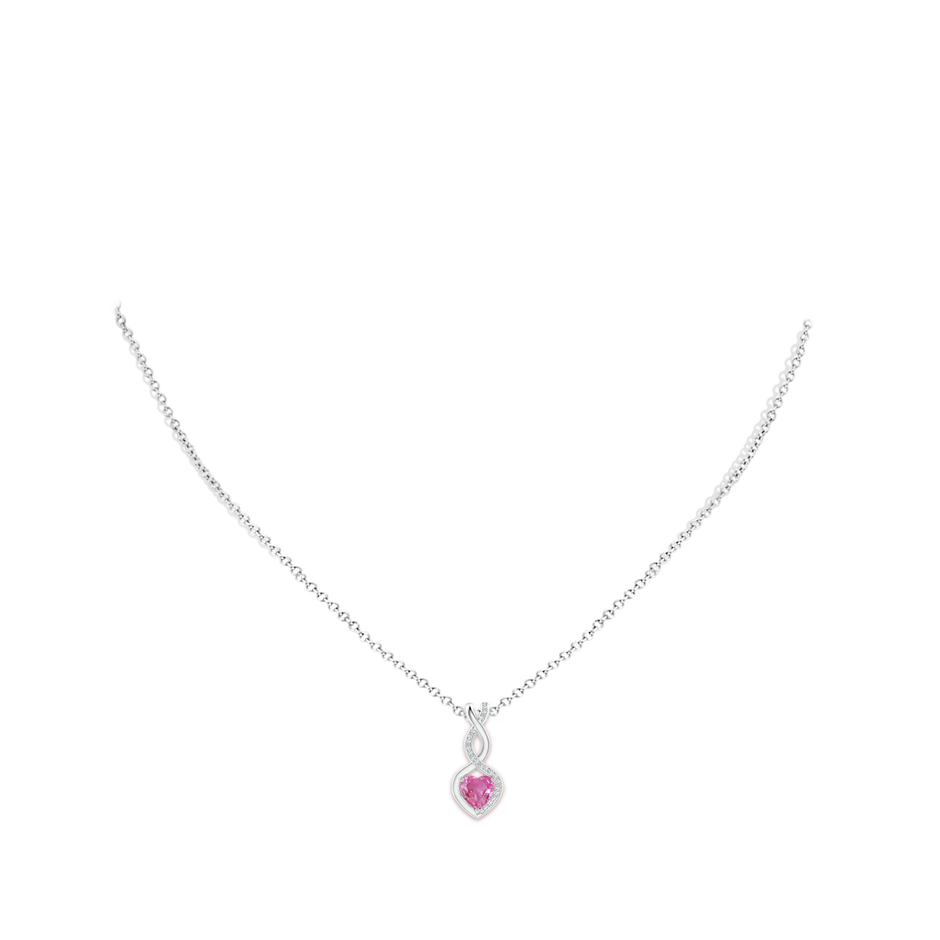 Heart-Shaped Pink Sapphire Infinity Pendant with Diamond Accents