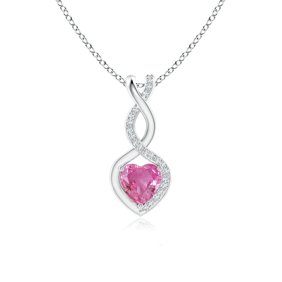 Heart-Shaped Pink Sapphire Infinity Pendant with Diamond Accents