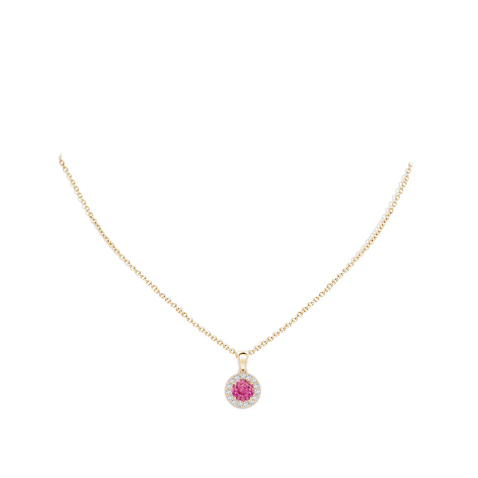 Prong-Set Round Pink Sapphire and Diamond Halo Pendant