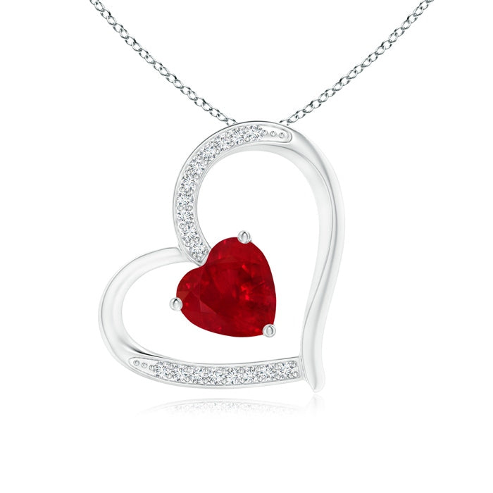 Ruby and Diamond Tilted Heart Pendant
