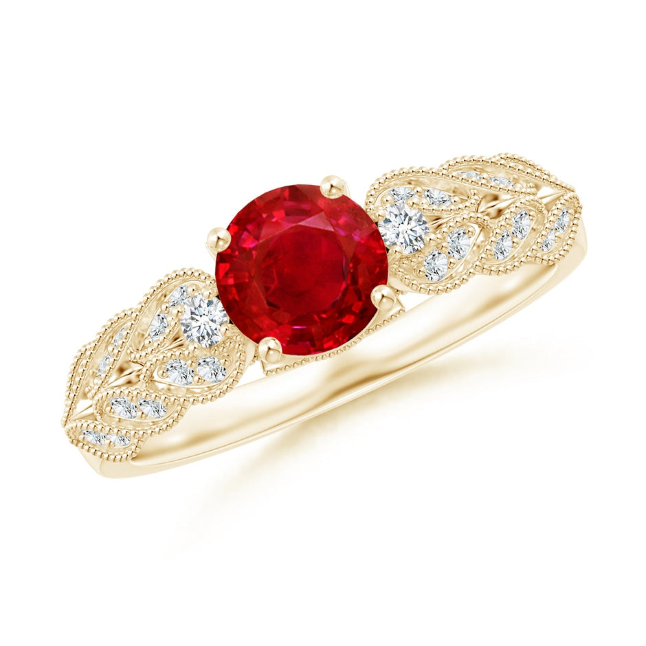 Aeon Vintage Style Ruby Solitaire Engagement Ring with Milgrain