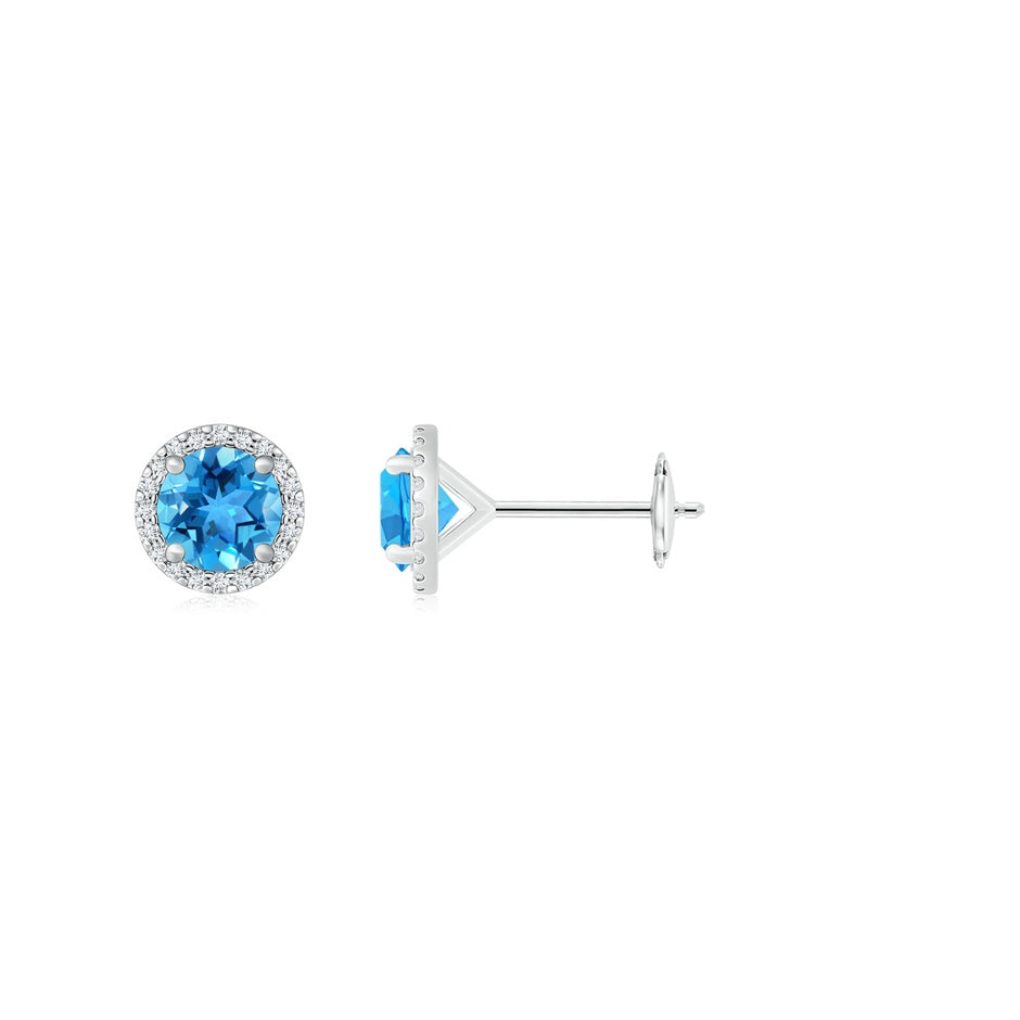 Classic Swiss Blue Topaz and Diamond Halo Stud Earrings
