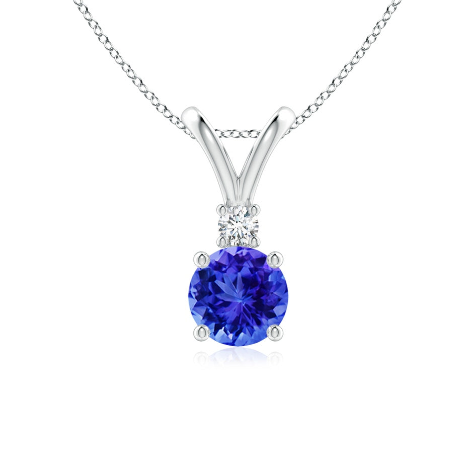 Round Tanzanite Solitaire V-Bale Pendant with Diamond