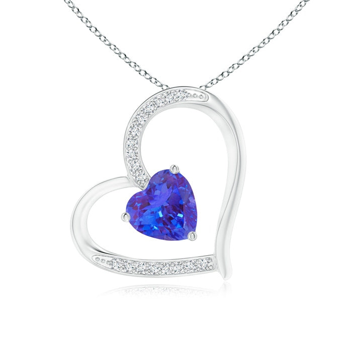 Tanzanite and Diamond Tilted Heart Pendant