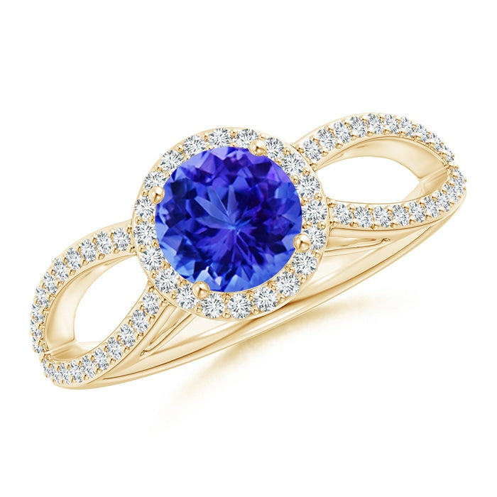 Vintage Style Tanzanite Split Shank Ring with Diamond Halo
