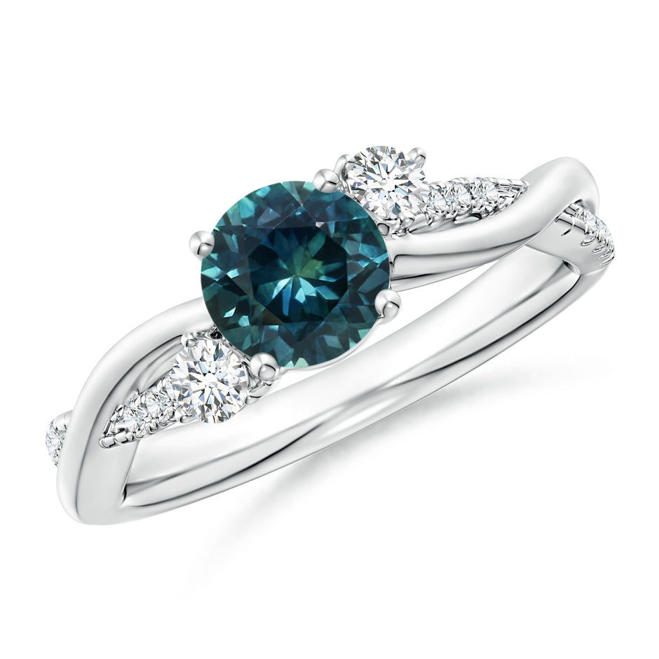 Nature Inspired Teal Montana Sapphire & Diamond Twisted Vine Ring