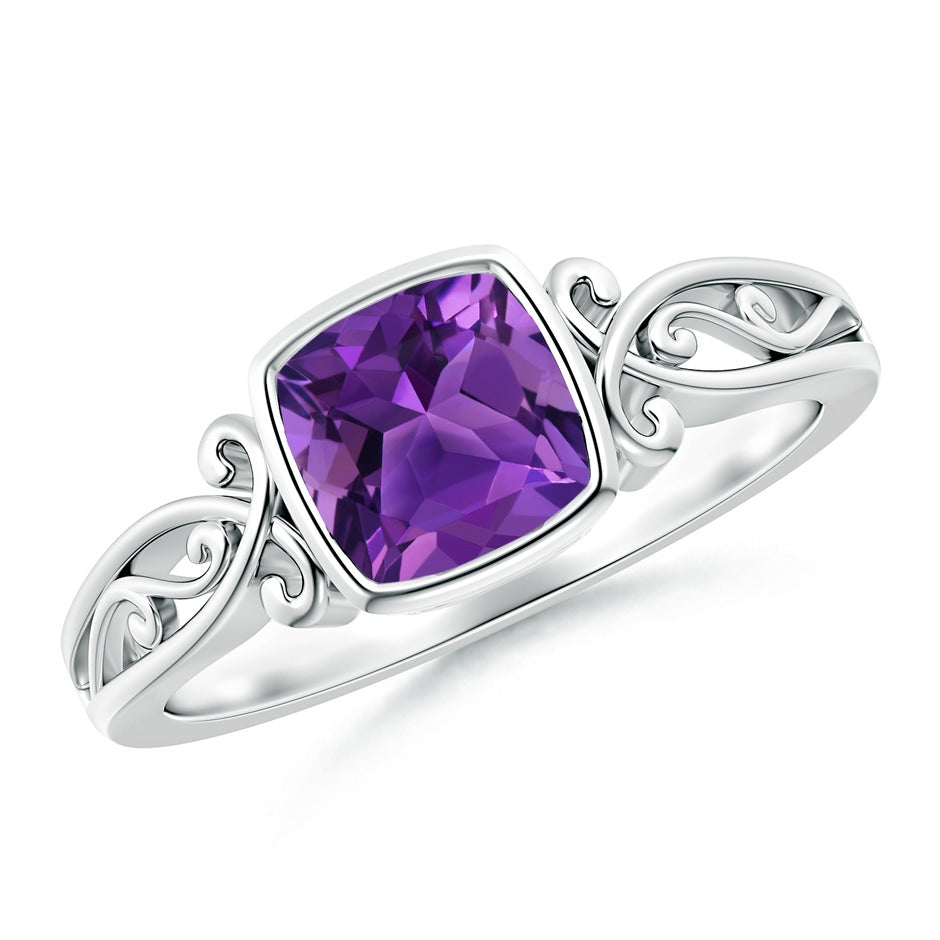 Vintage Style Cushion Amethyst Solitaire Ring