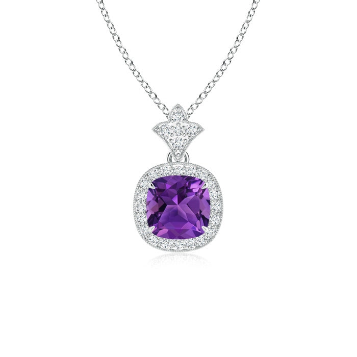Vintage Inspired Cushion Amethyst Halo Pendant