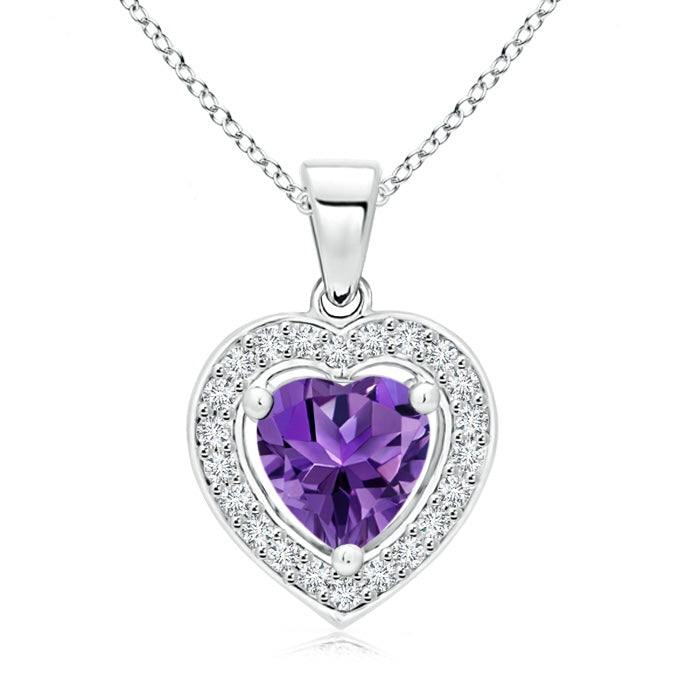 Floating Amethyst Heart Pendant with Diamond Halo